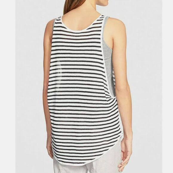 EILEEN FISHER Fine Italian Linen Striped Knit Muscle Tank Top Black White Size S - Picture 2 of 8